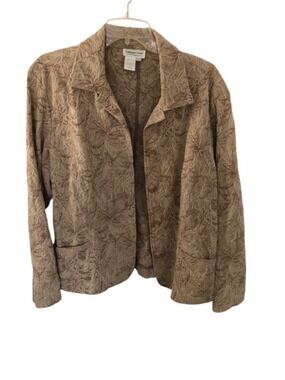Coldwater Creek Size L Vintage Floral Jacquard Chore Jacket Cotton Blend Brocade